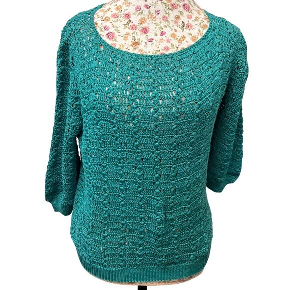 SK Imports Hand-Crocheted Teal Sweater – Size Medium - Picture 1 of 4